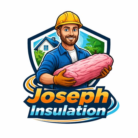Logo for Joseph Insulation featuring a smiling contractor in hard hat holding pink insulation material